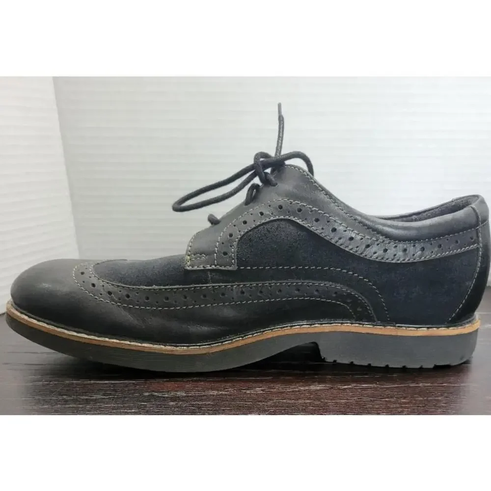 Abeo Wing Tip Oxford Dress Shoes Mens 8.5 Black Leather & Suede Lace Up
